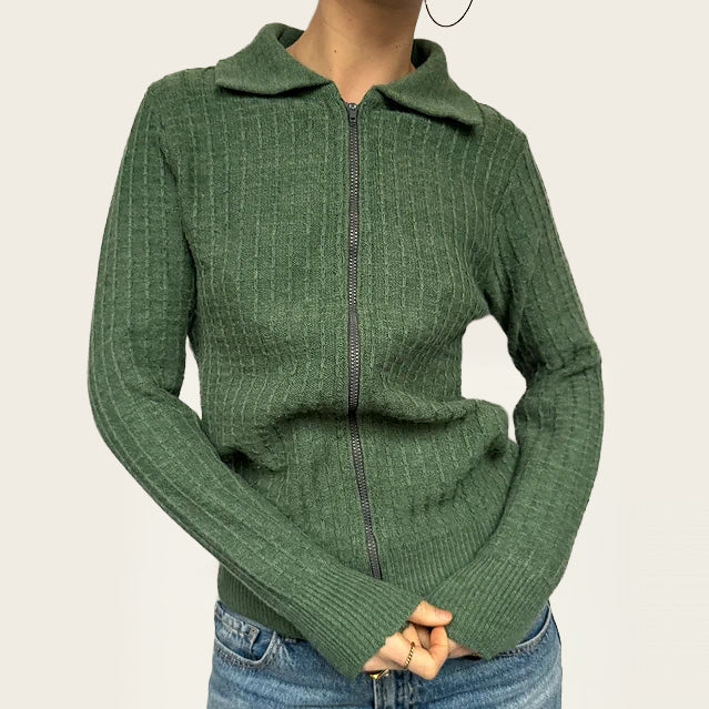 Vintage olijfgroen zip-up jasje