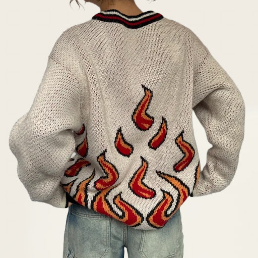 Reusch vintage trui met vlammenprint boxy fit