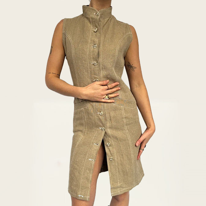 Contre Vents et Marées beige linnen midi-jurk