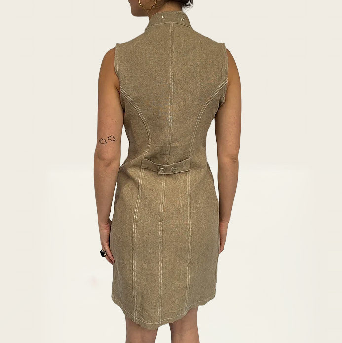 Contre Vents et Marées beige linnen midi-jurk