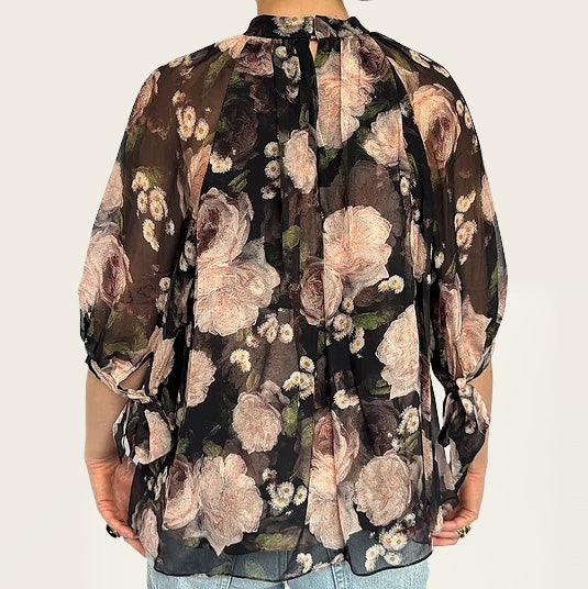 Erdem soepelvallende zijden top met bloemenprint