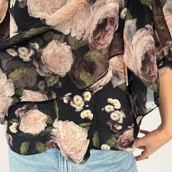 Erdem soepelvallende zijden top met bloemenprint