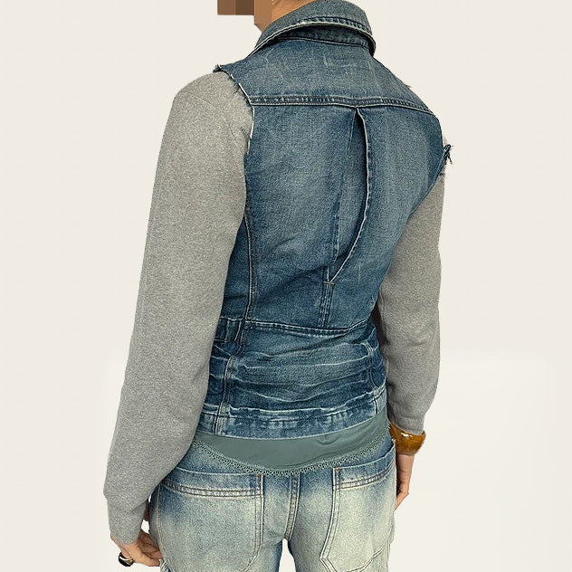 CPS denim gilet met distressed mouwen