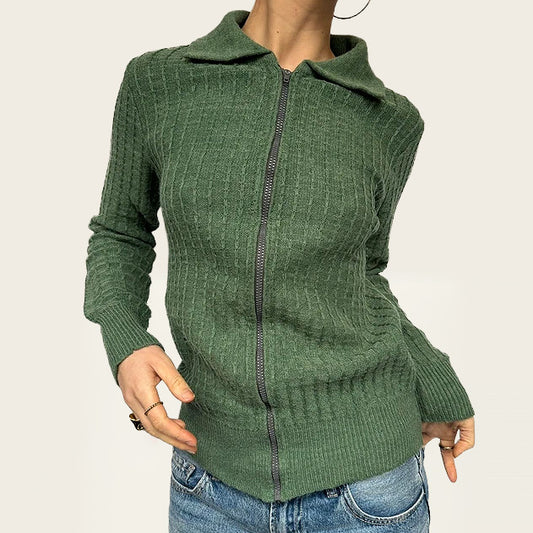 Vintage olijfgroen zip-up jasje