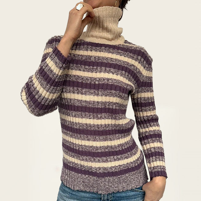 Paarse gestreepte vintage trui