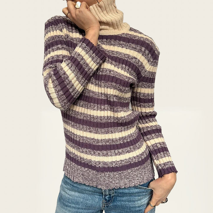 Paarse gestreepte vintage trui