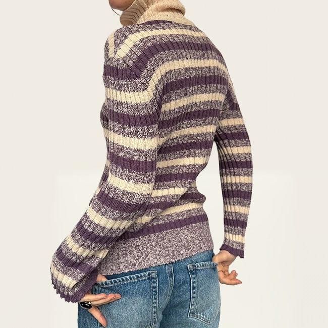 Paarse gestreepte vintage trui