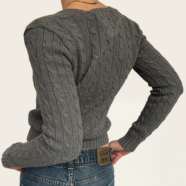 Ralph Lauren grijze kabeltrui V-hals