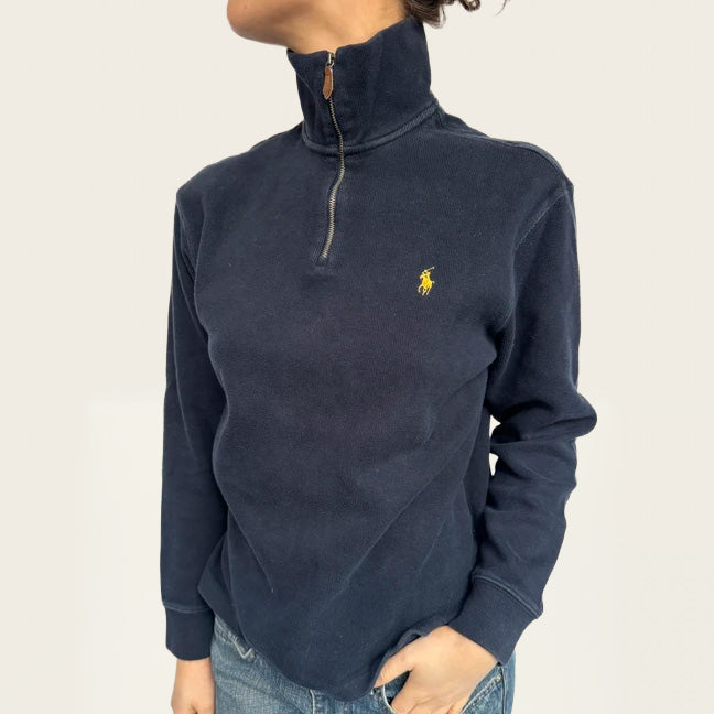 Ralph Lauren marineblauwe  quarter-zip trui van 100% zacht katoen