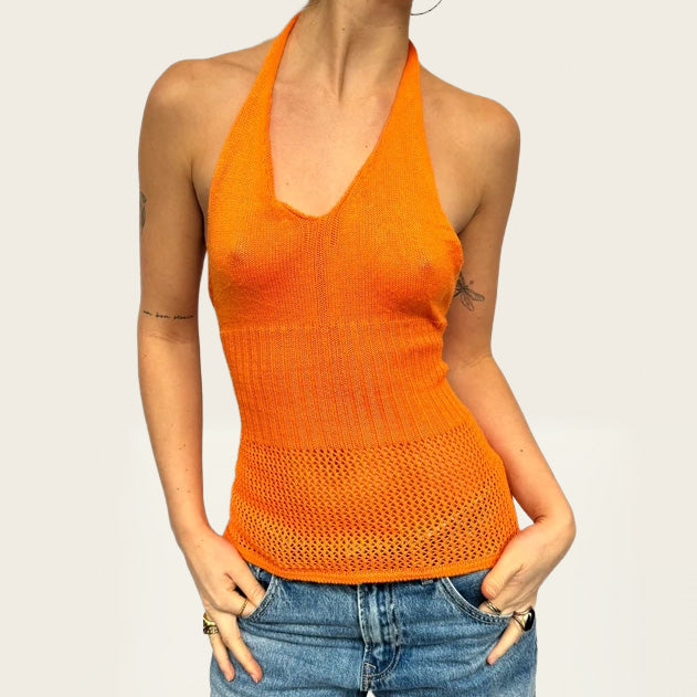 Oranje gehaakte haltertop