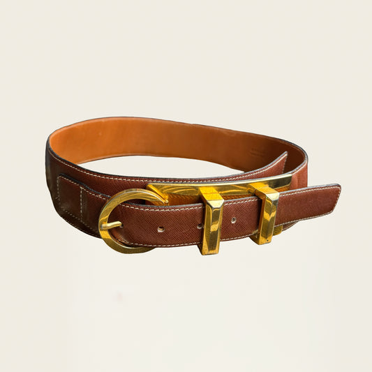 Prada leren riem met gouden hardware