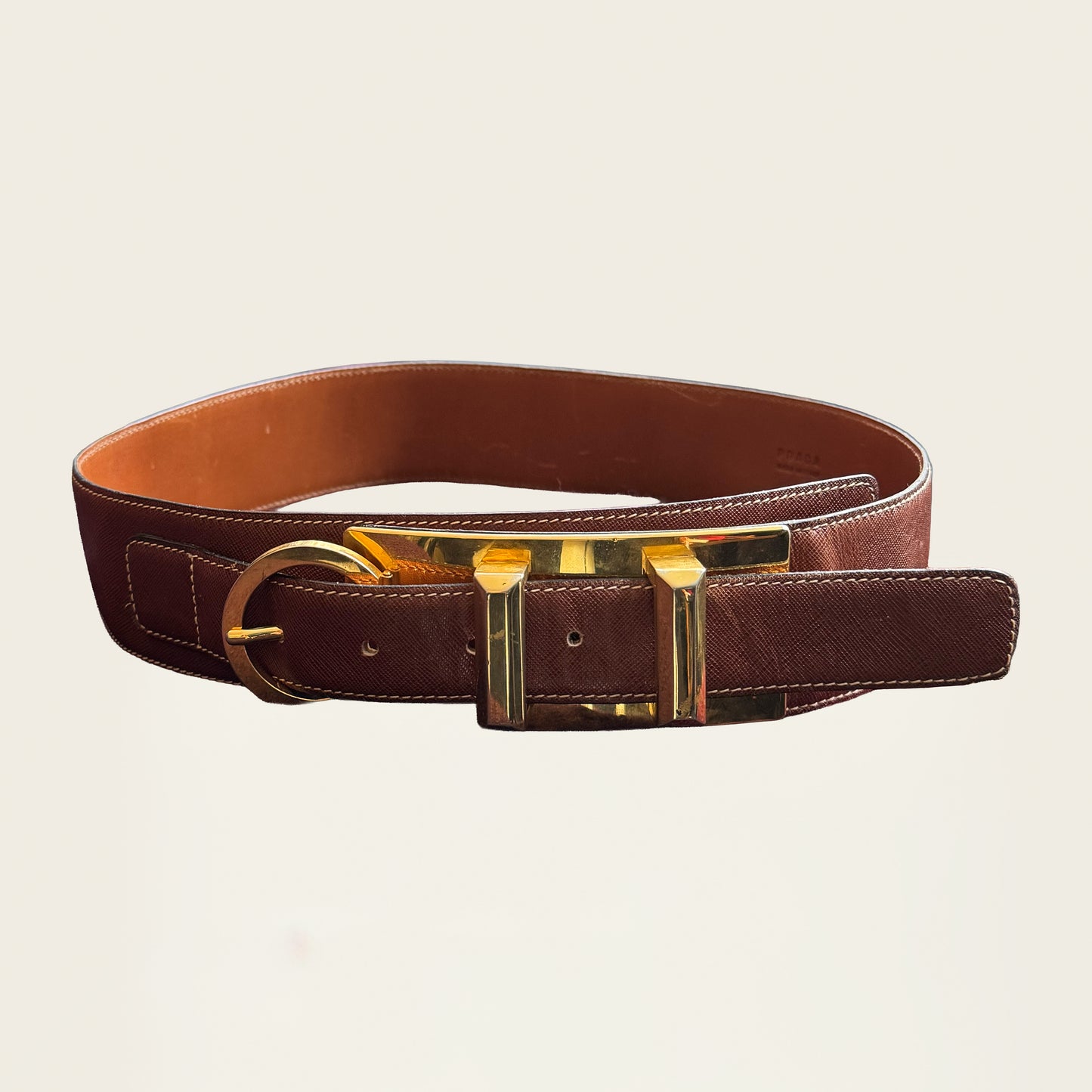 Prada leren riem met gouden hardware