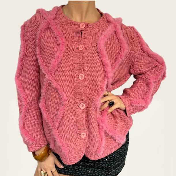 Giorgio Grati roze wollen trui met bontdetails