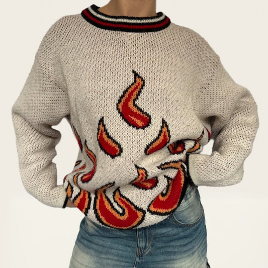 Reusch vintage trui met vlammenprint boxy fit